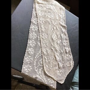 Vintage 66” Cotton Hand Crocheted Lace Table Runner